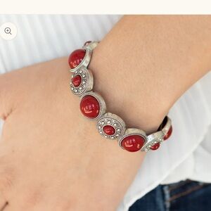 Red and Silver Women's stretchy Bracelet